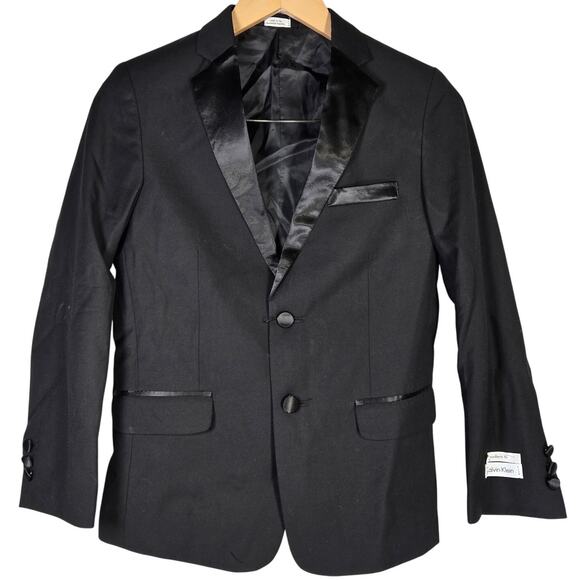 Calvin Klein Boy’s Formal Black‎ Tuxedo Suit Jacket Size 12 Satin Trim Detailing - Picture 1 of 9